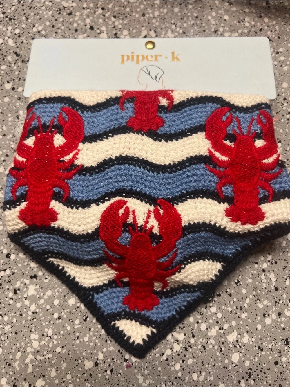 Piper Red Lobster Stripe Bandana hair scarf with Blue and Cream Waves